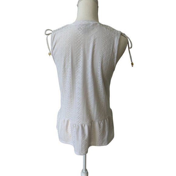MICHAEL KORS White Eyelet Ruffle Tank Top Size Small - Picture 2 of 6